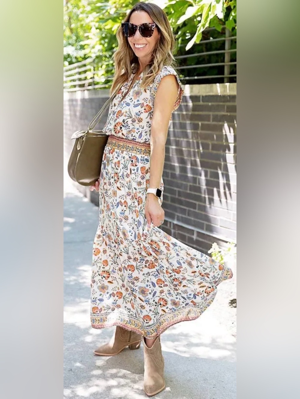 Gibsonlook Bohemian Floral Smocked Waist Dress Size Medium